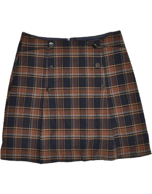 OASIS Womens A-Line Skirt UK 12 Medium W32 Navy Blue Check Polyester