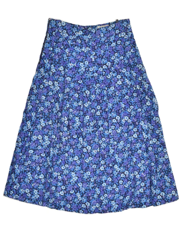 VINTAGE Womens Pleated Skirt IT 44 Medium W27 Blue Floral Viscose