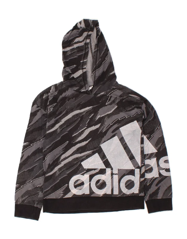 ADIDAS Boys Graphic Hoodie Jumper 10-11 Years Medium Grey Camouflage