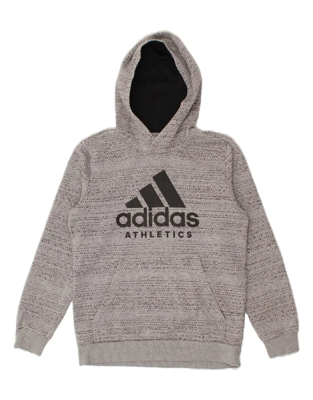 ADIDAS Boys Graphic Hoodie Jumper 14-15 Years Grey