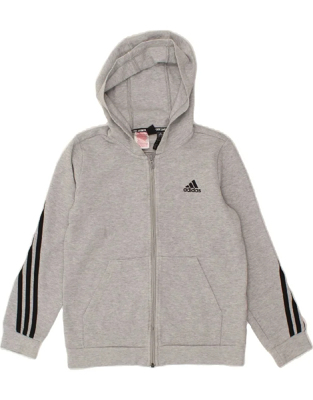 ADIDAS Boys Zip Hoodie Sweater 11-12 Years Grey Cotton