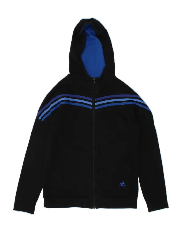 ADIDAS Boys Zip Hoodie Sweater 13-14 Years Black Cotton