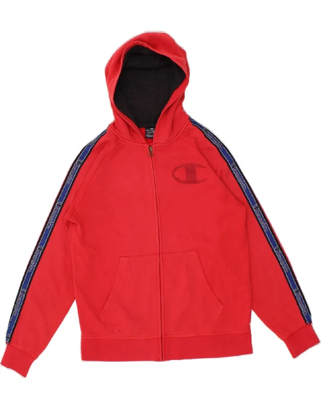 CHAMPION Boys Graphic Zip Hoodie Sweater 13-14 Years XL Red Colourblock