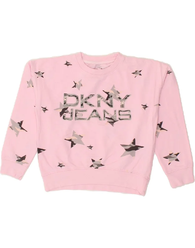 DKNY Girls Graphic Sweatshirt Jumper 8-9 Years Medium Pink Cotton