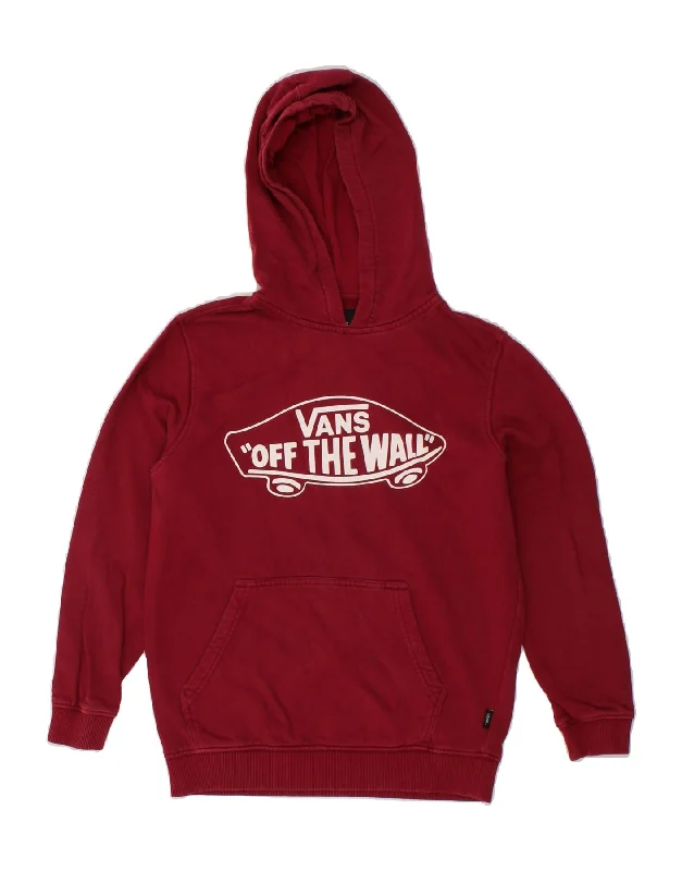 VANS Boys Graphic Hoodie Jumper 14-15 Years Medium Maroon Cotton