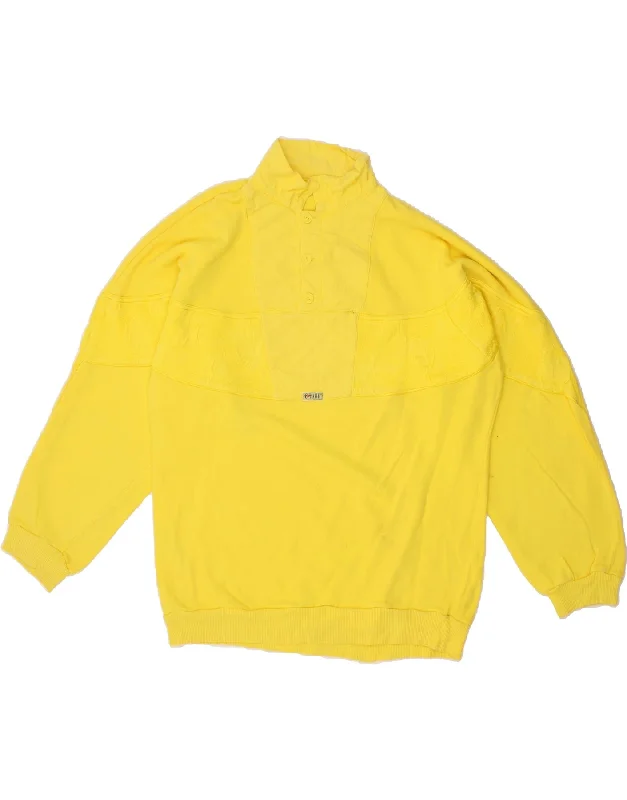 VINTAGE Mens Polo Neck Sweatshirt Jumper Large Yellow Cotton