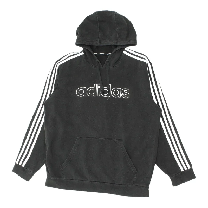 Adidas Mens Black Pullover Spellout Logo Hoodie | Vintage Sportswear Hoody VTG Asymmetrical Hem Sweater