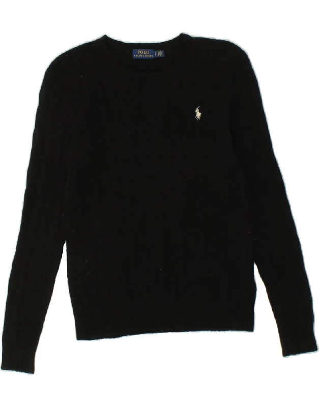 POLO RALPH LAUREN Womens Crop Boat Neck Jumper Sweater UK 10 Small Black