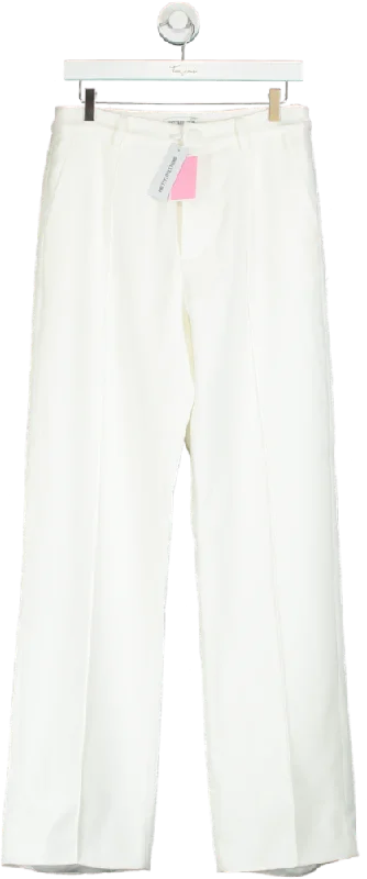 PrettyLittleThing White Premium Woven Pin Tuck Straight Leg Trousers UK 10